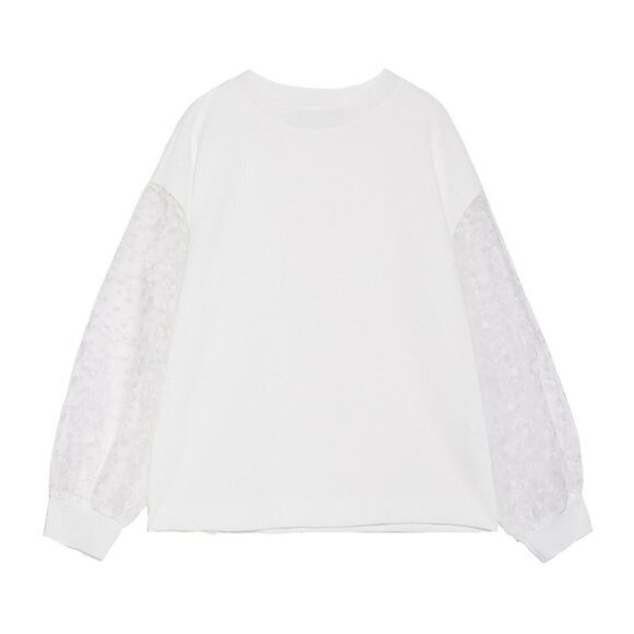 EUC Zara white sweatshirt top w/ sheer floral print sleeves, XS - Picture 10 of 16